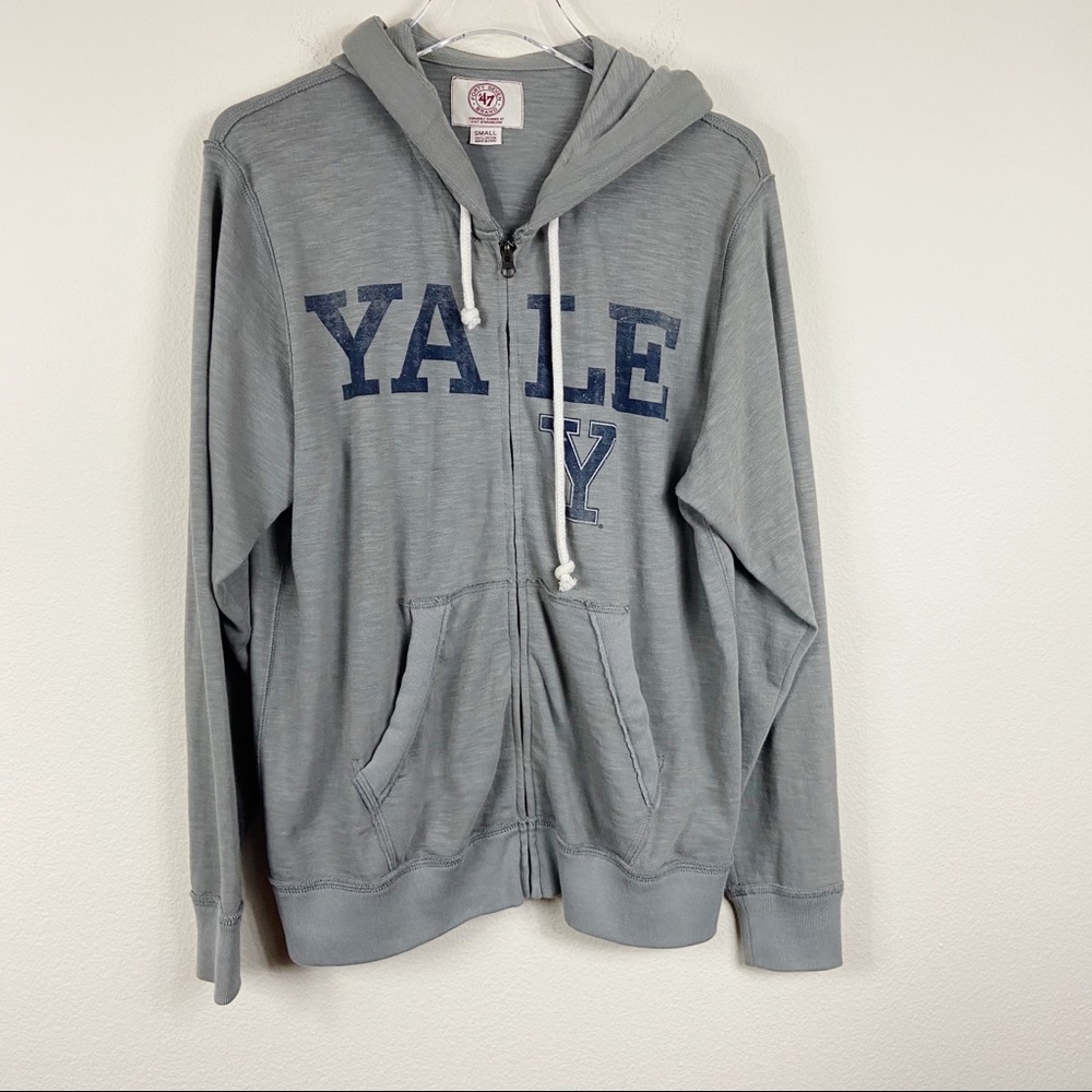 '47 Yale Gray Zip Hoodie with Navy Print
